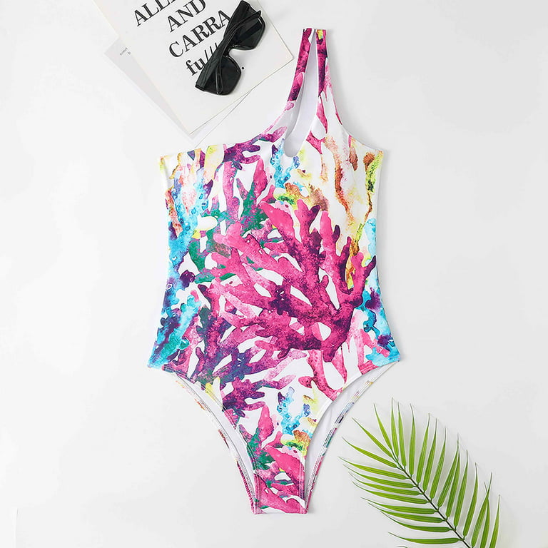 Hawee Womens 1-Piece Coral Print Single-Belt Swimsuit Bathing Suit, Size  4-20 