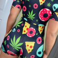 thumbnail image 1 of Justaucorps Femme Manches Courtes Col en V Profond Bodycon Extensible Justaucorps Bouton Court Combinaison Pyjama, 1 of 5