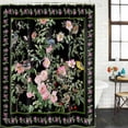 thumbnail image 2 of Black Spring Floral Shower Curtain, Waterproof Shower Curtains for Bathroom, Elegant Pastoral Flowers Birds Watercolor Washable Fabric Bathtub Curtain Set Bath Decor with 12 Hooks Long 72"x84", 2 of 8