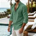 thumbnail image 5 of Gaukiv Long Sleeve Shirts for Men Solid Stand Collar Open Front Relaxed Fit Lightweight Blouses Basic Tops Dark Green S, 5 of 5