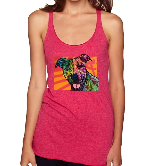 Cute Smiling Neon Pitbull Dog Breed Dog Lover Tri-Blend Racerback Tank Top, Shocking Pink, X-Large
