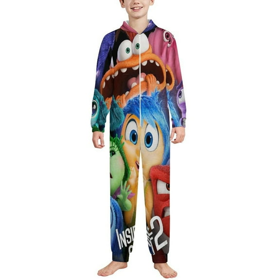 Kids Inside O-u Onesie Pajamas Zip Up One Piece Hooded Sleepwear Fleece Jumpsuits for Boys Girls