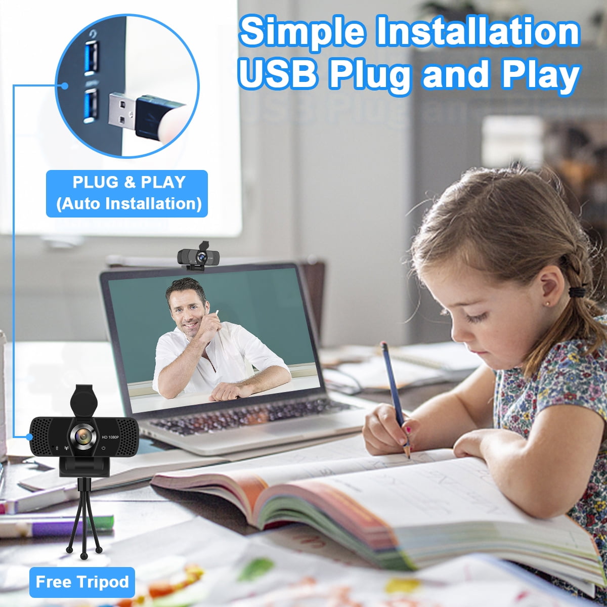 Familyjoy Webcam with Microphone, 1080p Webcam for Streaming Camera Hd Webcam with Microphone for Desktop USB 2.0