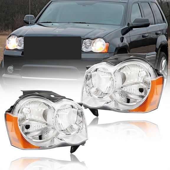 For Jeep Grand Cherokee 2008 2009 2010 Headlights Left Right Side Chrome Halogen