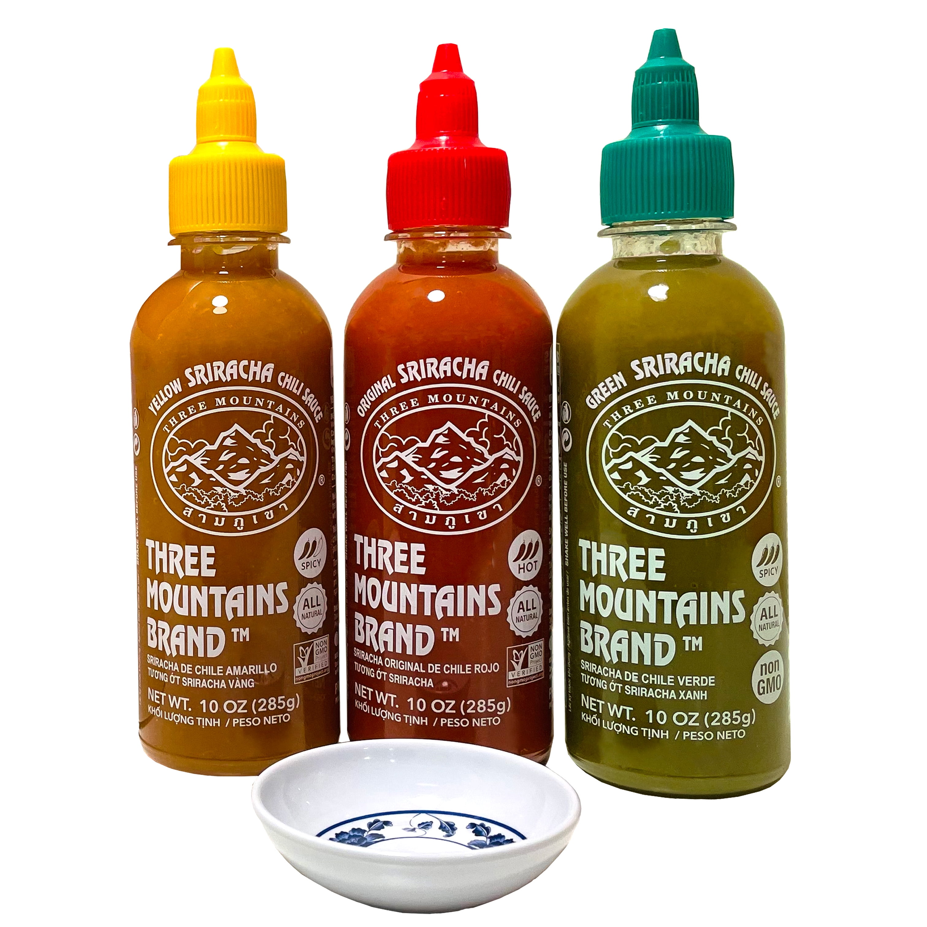 Three Mountains Brand Yellow, Original & Green Sriracha Chili Sauce