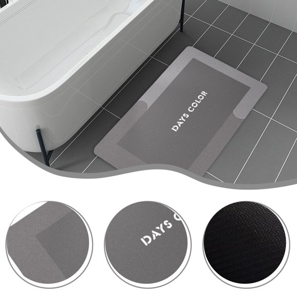 16x24 Diatomaceous Bath Rug, Super Absorbent Quick Dry Non Slip Bath Mat, Washable Rubber Backing Bathroom Floor Mats for in Front of Bathtub Shower Room, Gray