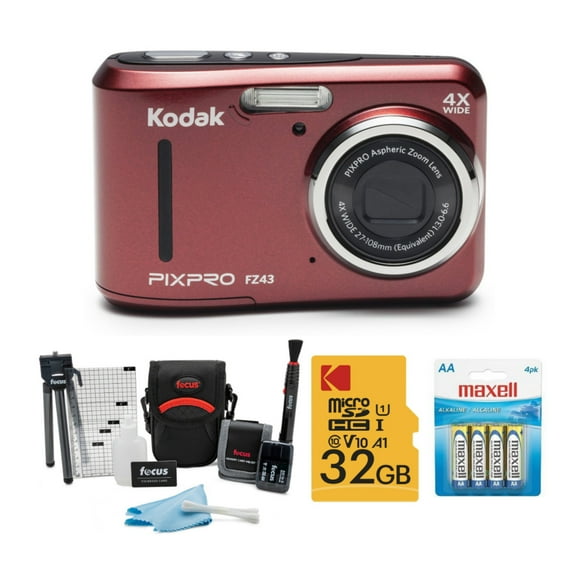 Kodak PIXPRO FZ43 Friendly Zoom Digital Camera (Red) Bundle