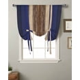 thumbnail image 2 of Navy Blue Brown Stripes Tie Up Curtains for Kitchen Bathroom Bedroom Windows 63 Inch Length, Farmhouse Country Retro Rustic Wood Balloon Drape Curtains Shade Rod Pocket Drapery Curtain Panel, 52"x45", 2 of 7