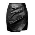 thumbnail image 2 of HJYCHN 2025 Women's Fashion High-Waisted Asymmetrical PU Leather Skirt Nightclub Party Design Zipper Pleated Style Black L, 2 of 7