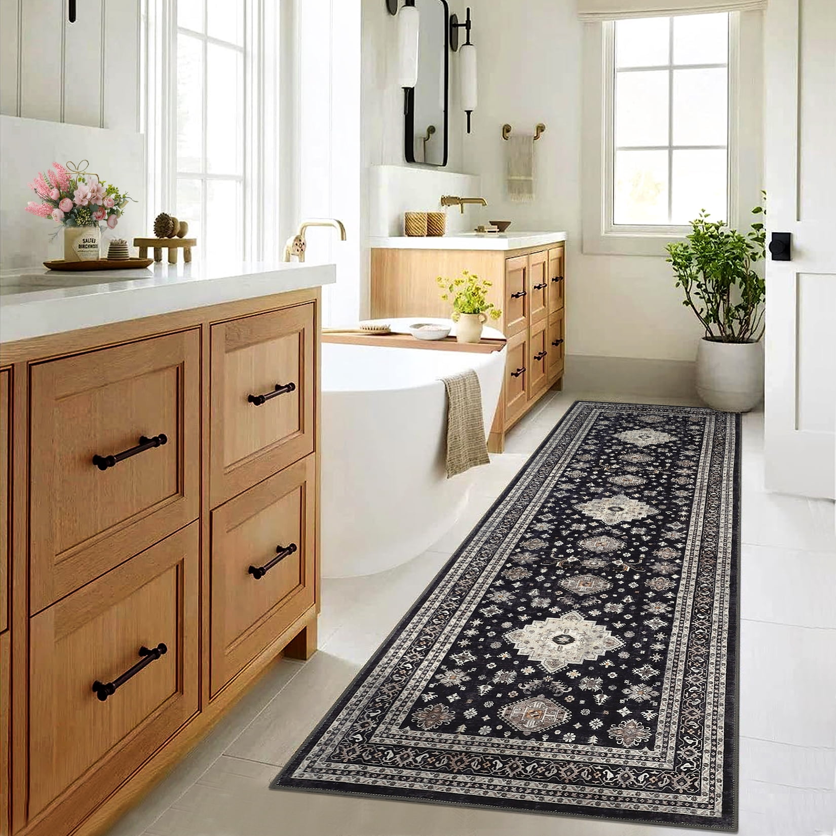Hasoo 2' x 6' Hallway Runner Soft Persian Traditional Indoor Rug for Entryway Washable Anti Slip Carpet, Black