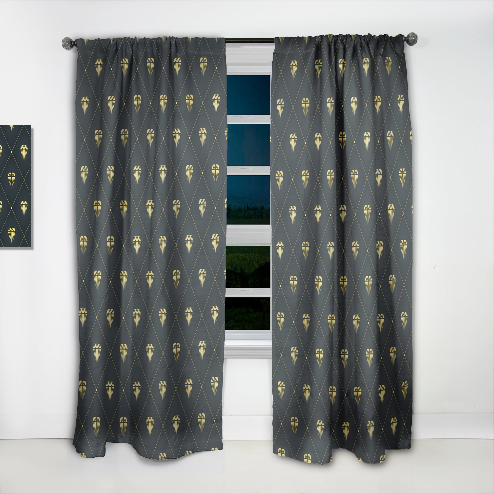 Designart 'Golden Heart Diamond Design' Mid-Century Modern Curtain Panel
