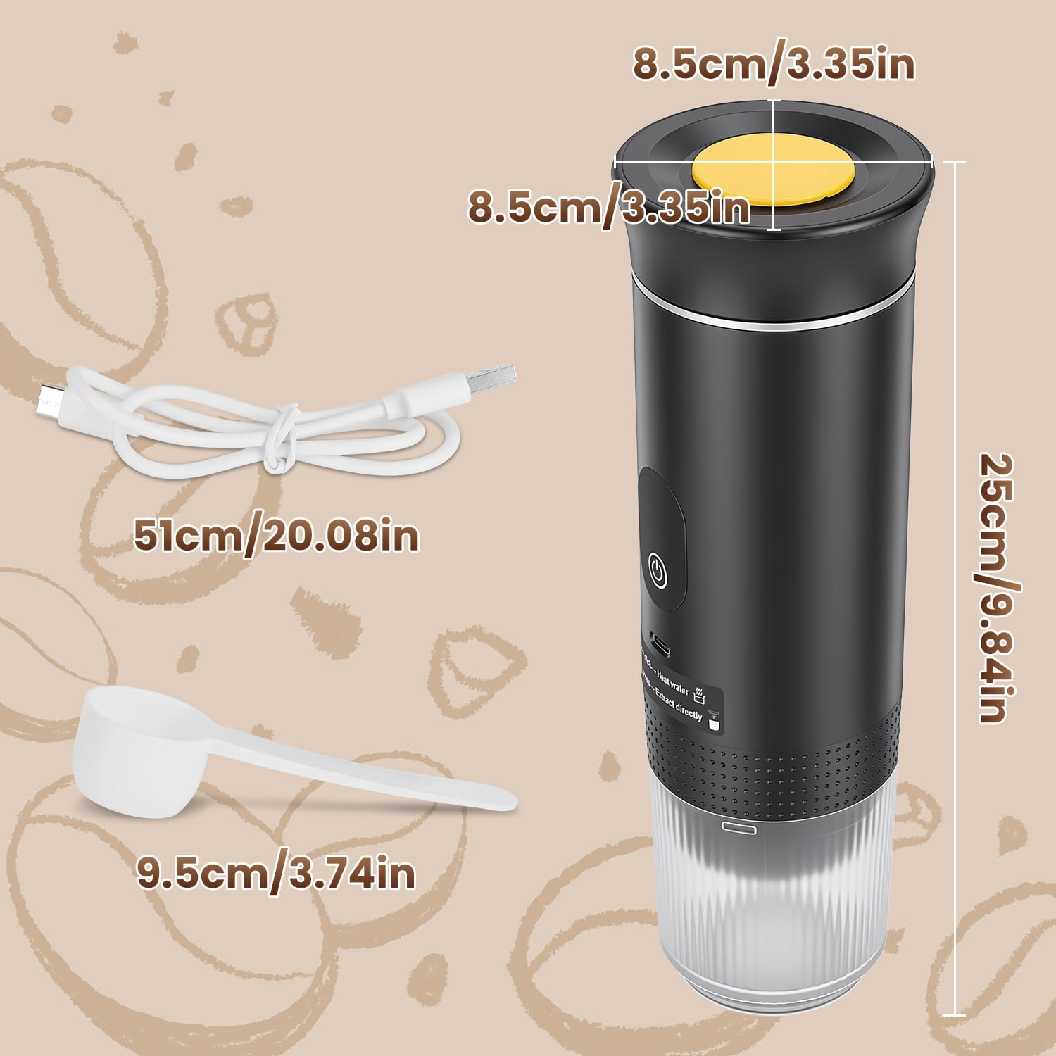Imountek 3 in 1 Cordless Portable Espresso Maker, Self-Heating Travel Coffee Machine with 20Bar Pressure, 7500mAh Rechargeable Battery, 194℉ Heating Anti-Dry Burn