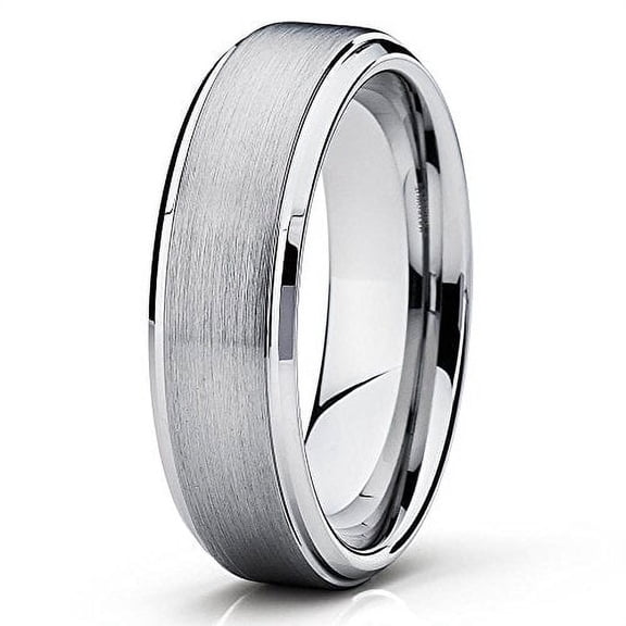 6mm Brushed Silver Tungsten Carbide Wedding Band Stepped Edge Polished Mens Womens Ring 13