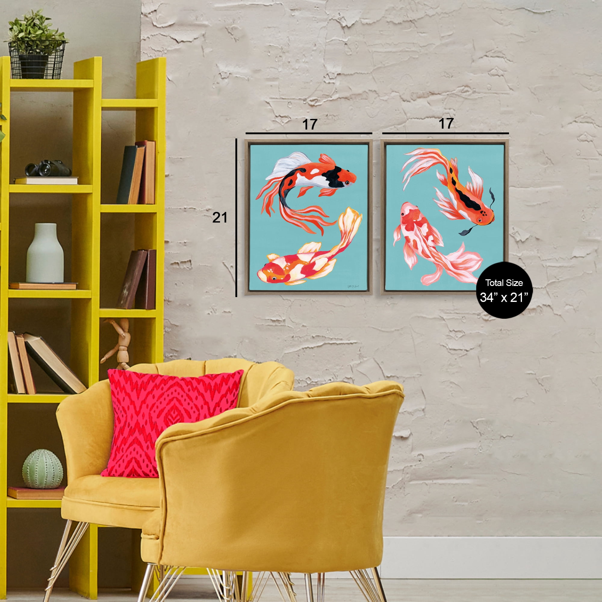 Stupell Industries Colorful Twin Koi 2 Piece Brown Framed Floater Canvas Set, design by Yvette St. Amant