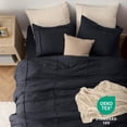 thumbnail image 4 of California King Comforter Set with Sheet - 4 Pieces Soft Black Bedding, Grid Pinch Pleat, All Season Lightweight Fluffy Bed Set with Solid Boho Comforter, Pillowcases & Sheet, 4 of 8