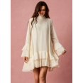 thumbnail image 5 of Apricot Solid Layered Stand Collar Elegant Long Sleeve Mini Dress, 5 of 7