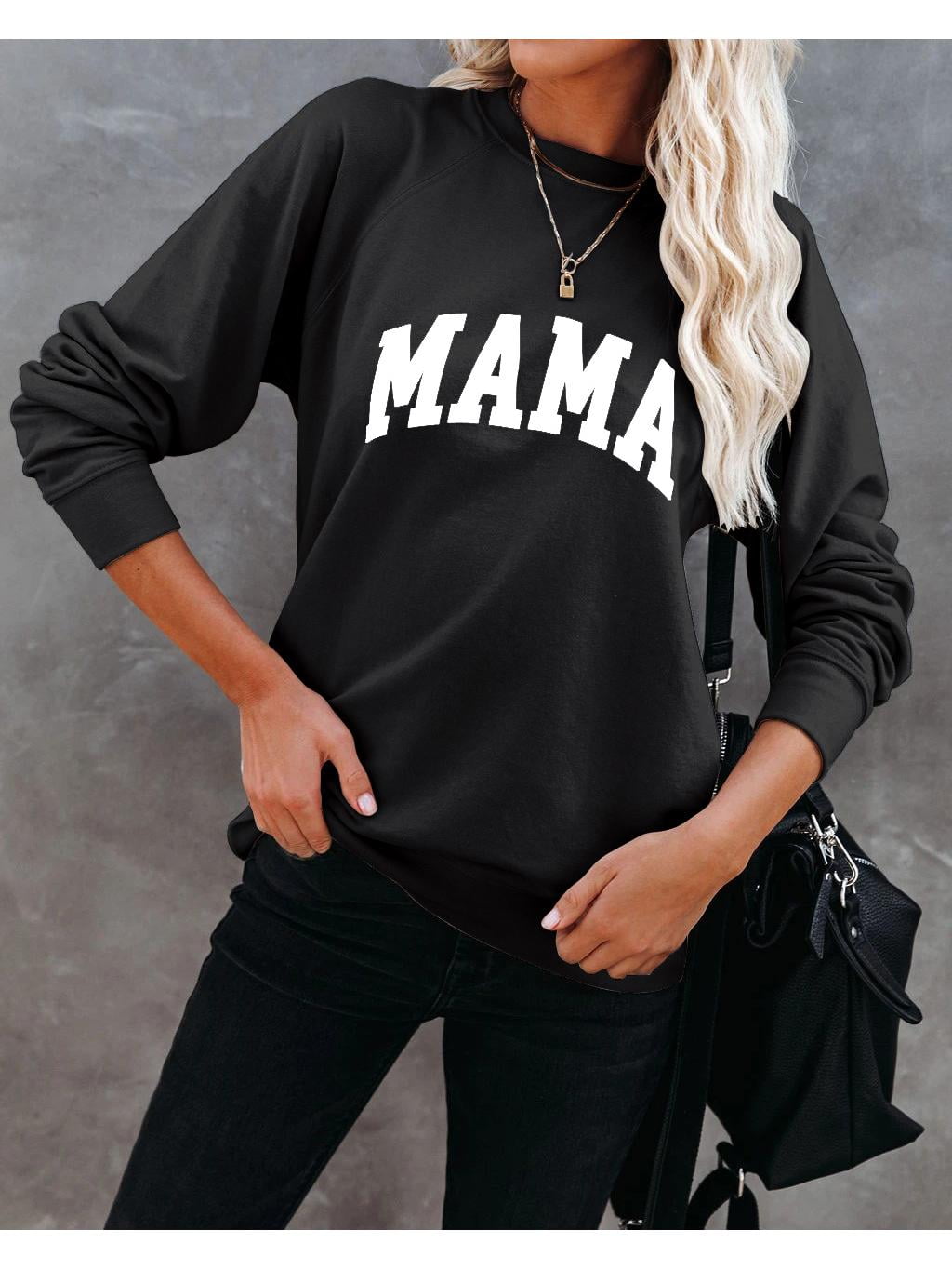 LACOZY Women Long Sleeve Crewneck Sweatshirt Casual Mama Graphic Tee Shirts  Cute Oversized Pullover Tops Apricot S : : Clothing, Shoes &  Accessories
