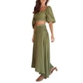 thumbnail image 2 of VISgogo Falda larga ahumada para mujer, falda con abertura de color sólido de cintura alta informal de verano para adultos VISgogo moda, 2 of 6
