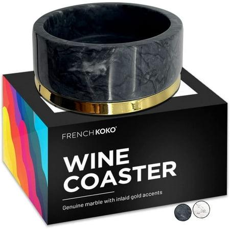 

French KOKO Marble Wine Coaster for Bottles Wine Bottle Coaster Gold Accent Marble Gold Kitchen Decor Champagne Coaster Holder Table Pretty Wine Holder Drip Catcher Stand Bottle Coasters Gift Black