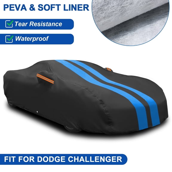 FANOTEK Car Cover Custom Fit for Dodge Challenger 2 Door 1970-2023, Waterproof PEVA with Soft Liner Full Cover All Weather Sun UV Rain Dust Protection