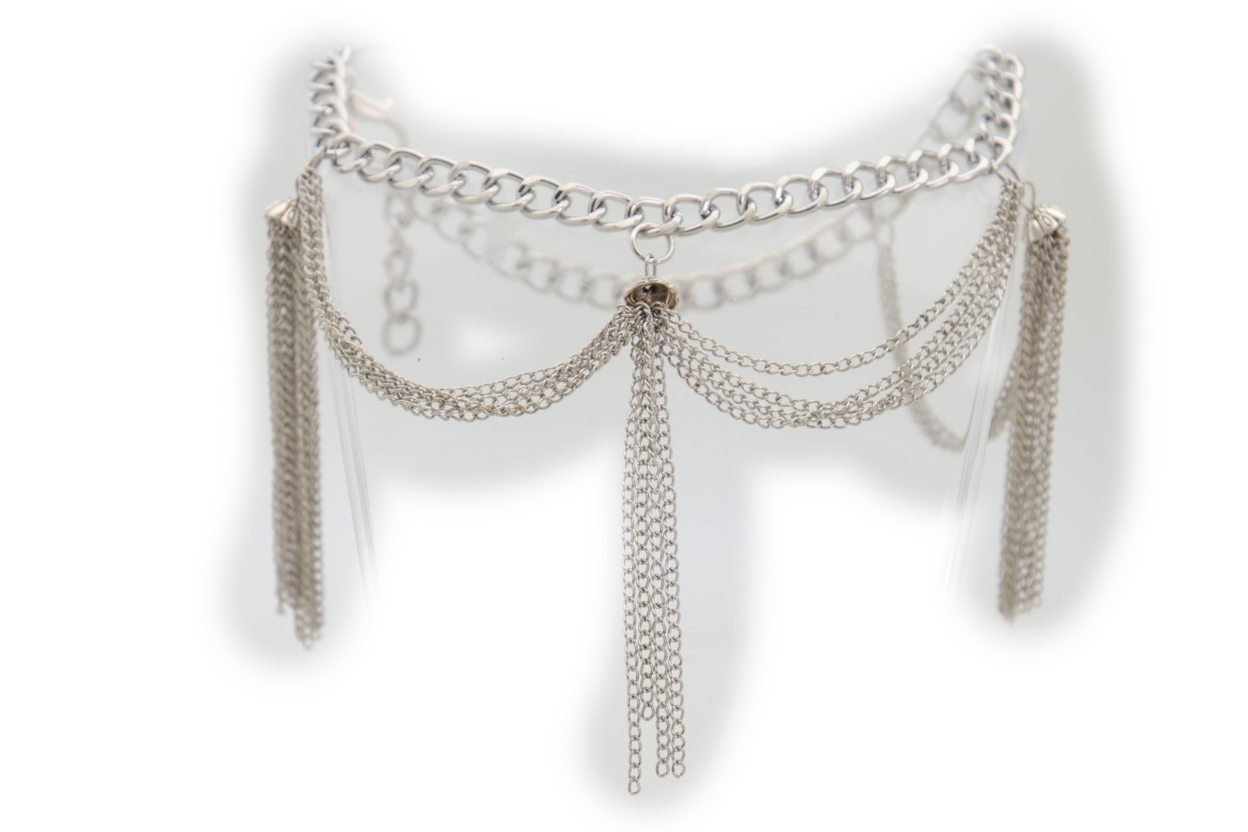 Women Silver Metal Chain Boot Bracelet Shoe Tassel Fringe Charm