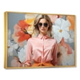 thumbnail image 2 of Designart "Retro Elegance Mid Century Woman with Floral Pattern II" Fashion Framed Wall Art - Glam Pink Fashion Woman Bedroom Framed Canvas Wall Art, 2 of 6