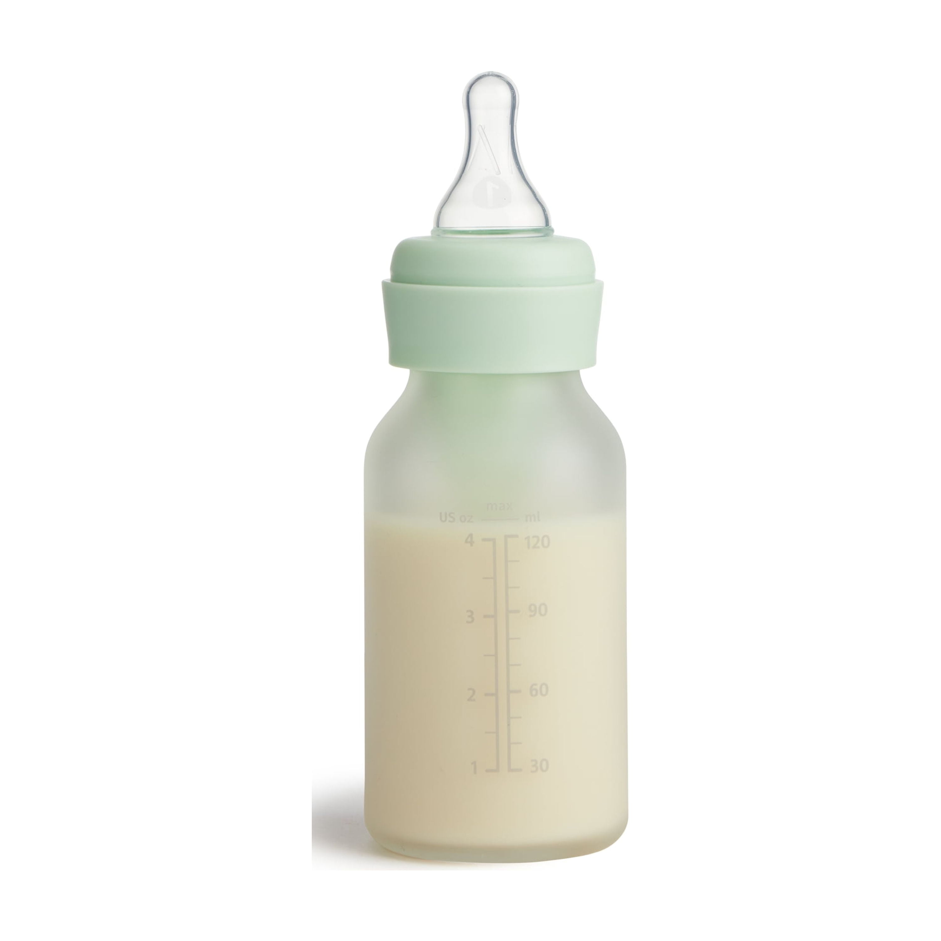 Munchkin Bond™ Silicone Coated Glass Baby Bottles - Anti-Colic Feeding System with Natural Feel Nipples, 4 ounce, 2 Pack, Green