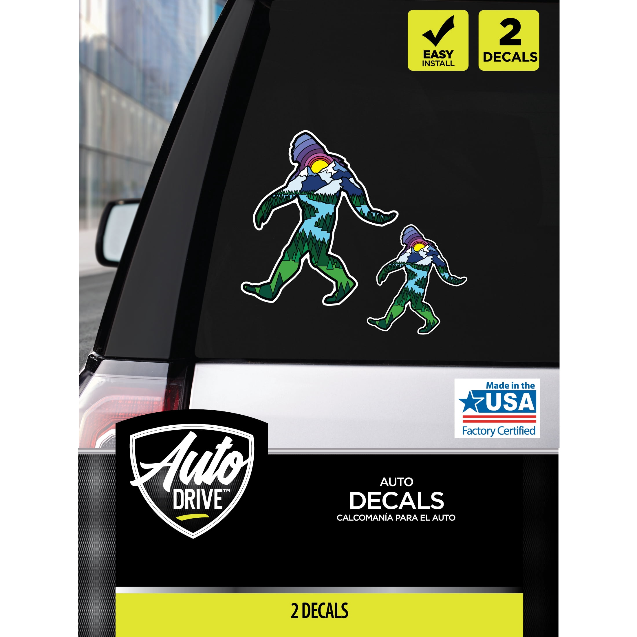 Auto Drive Sasquatch Decals Set of 2 Vinyl Car Stickers Blue Green