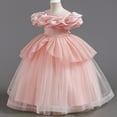 thumbnail image 2 of Girls Princess Gown Performance Girls Formal Dress with Layered Tulle Skirt and Ruffled Satin Collar for Special Occasions and Parties Princess Dress Up for Girls 4-6 (Pink 130), 2 of 6