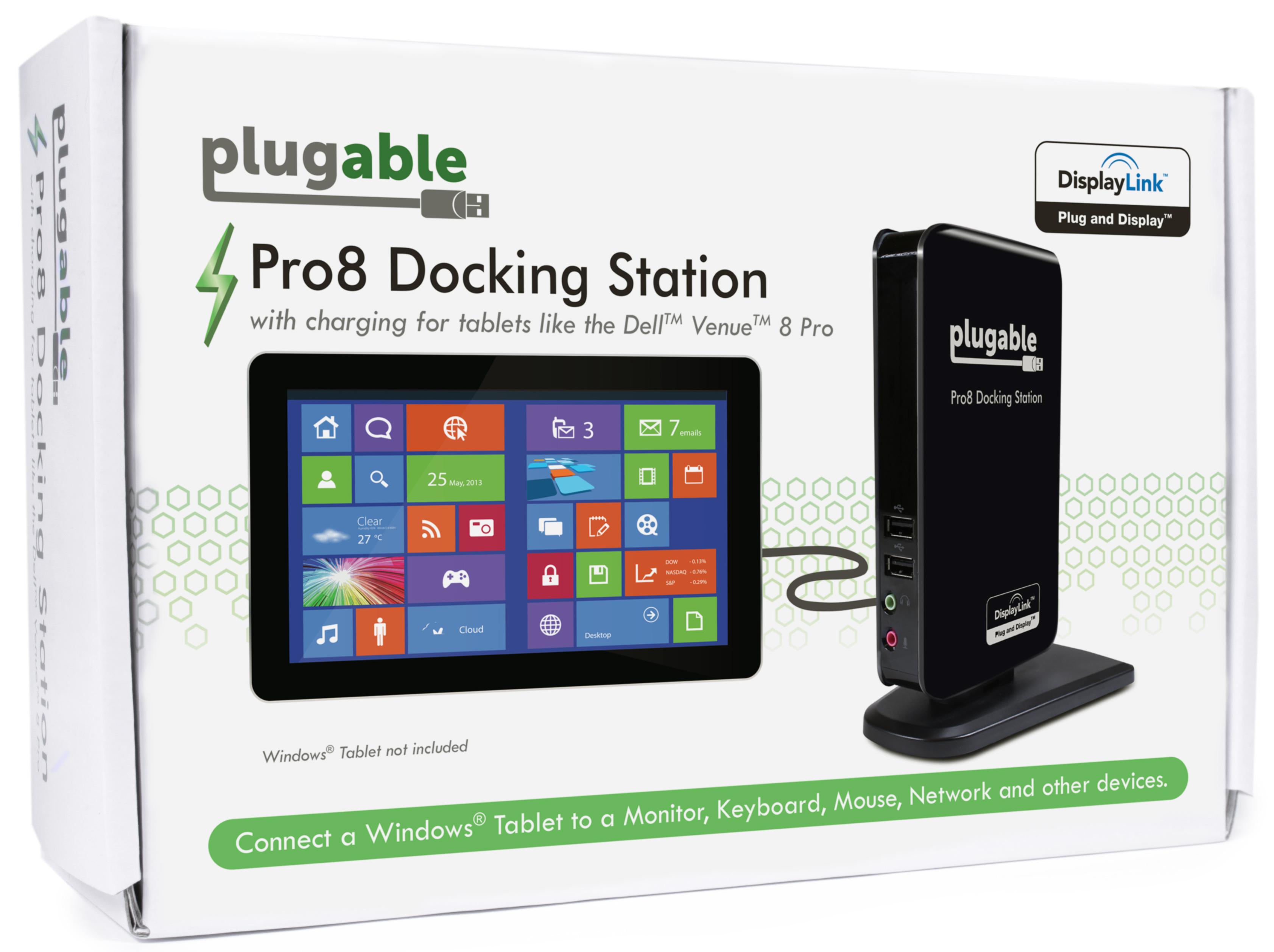 Plugable Pro8 Charging & USB Docking Station for Select Windows Tablets - Simultaneously Charges & Adds Extended Display Output, 3.5mm Audio In/Out, 10/100 Ethernet, and 4 2.0 USB Ports. - image 4 of 7
