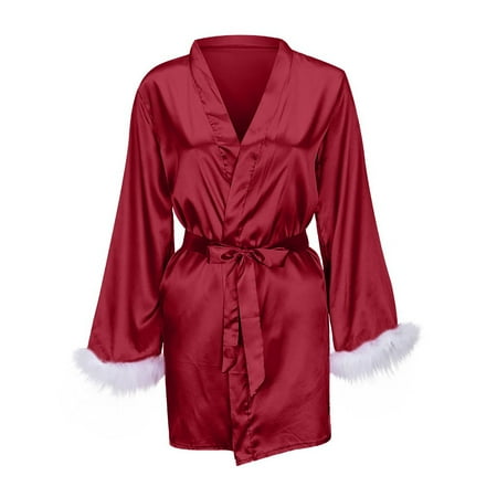 Midwennn Women s Four Season Sexy Home Solid Color V Neck Long Sleeved Lace Up Nightgown Full Body Lace Lingerie for Women plus Size Robe Women Lingerie
