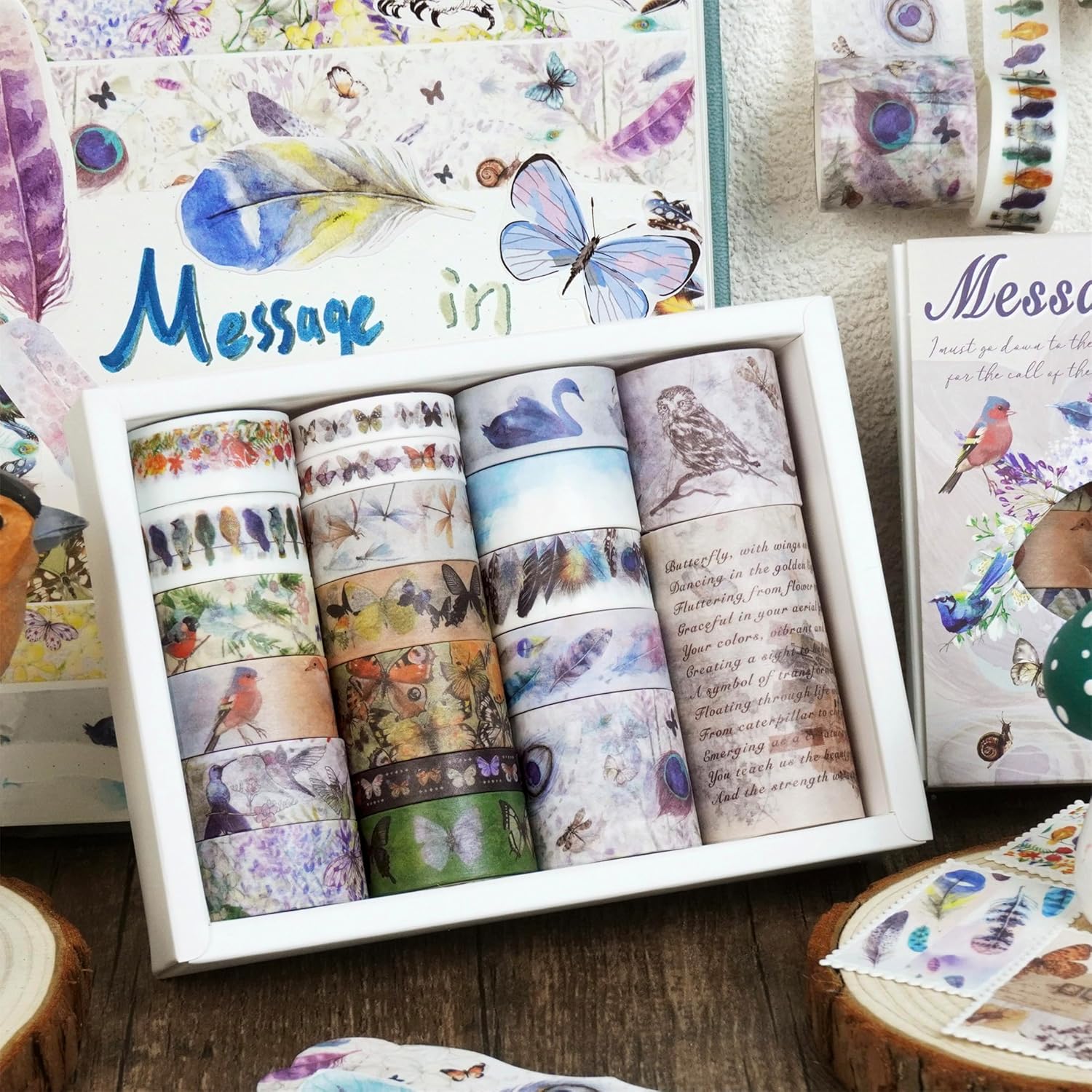 Landscaping Washi Tape Pack 20 Rolls Insects Birds Printed Masking Tape Vintage Decorative for Arts, DIY Crafts, Journal Supplies, Planners, Scrapbook, Card/Gift Wrapping