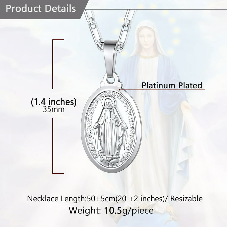 U7 Holy Virgin Mary Medal Silver Necklace for Womens Girls Lady of  Guadalupe Pendant Miraculous Catholic Christian Jewelry Cross Chain