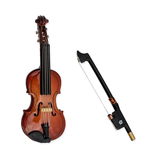 3 in Mini Wooden Miniature Violin Model Violin Music Instrument Miniature Replica with Case for Home Decoration