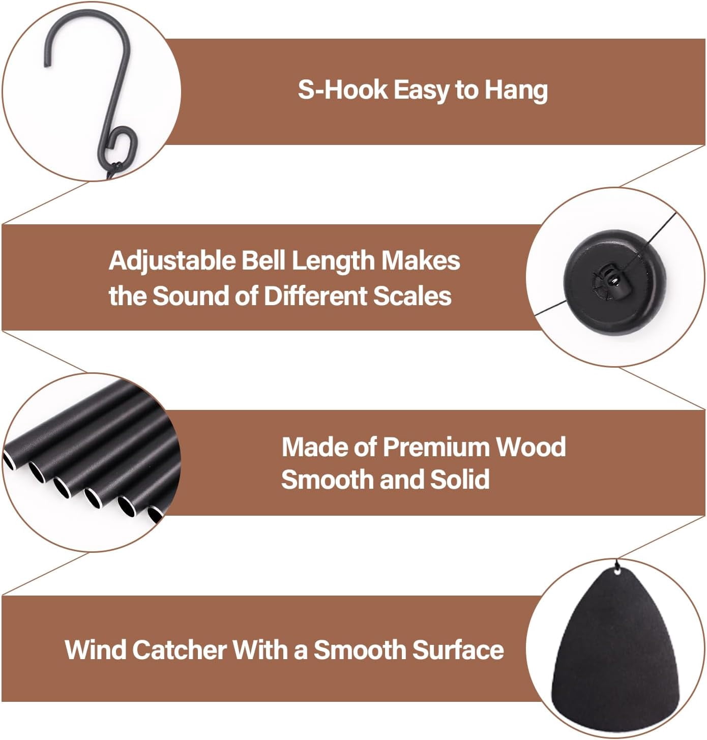 KJRIVER Black Anodized Aluminum Wind Chimes,26'' Memorial Sympathy 5 Metal Tubes Garden Decor