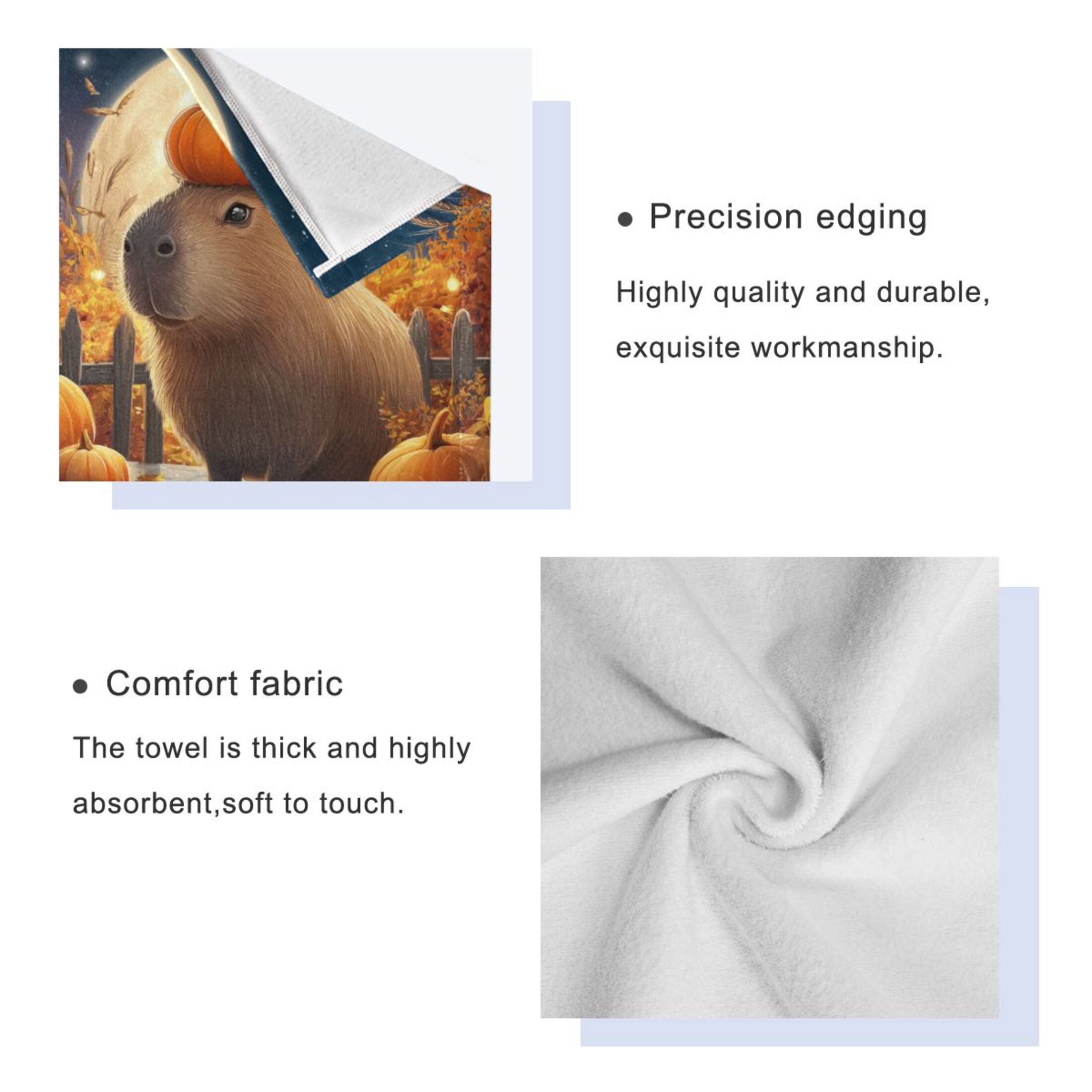 3 Piece Bath Towels Set Bath Towel, Hand Towel and Face Towel for Bathroom, Gym, Hotel Capybara with Pumpkins and Leaves