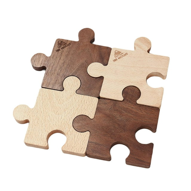 Rongfmy 4Pcs Wooden Coasters Puzzle Design Ornament Reusable Housewarming