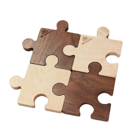

Set of 4 Wooden Coasters Jigsaw Puzzle Design Walnut Wood Beech Wood Ornament Drinkware Creative Placemats Drink Mat for Home Dining Room