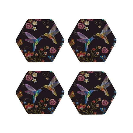 

Pofeuu Humming Bird Print Coasters for Drinks 4Pack PU Leather Coasters Bar Drink Coasters for Tabletop Protection Furniture from Damage-Hexagon