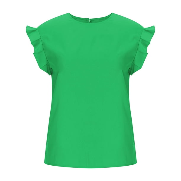 Moda mujer verano Casual cuello redondo manga corta Pullove blusa sólida camiseta Fridja ghk884