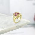 thumbnail image 4 of Gem Stone King 18K Yellow Gold Plated Silver Heart Pink Tourmaline 3-Stone Ring for Women (1.01 Cttw, Heart Shape 4MM, Gemstone October Birthstone, Size 6), 4 of 4