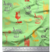 Soimoi Green Cotton Voile Fabric Tequila Sunrise,Margarita & Rosemary Fizz Drinks Beverages Print Fabric by the Yard 42 Inch Wide