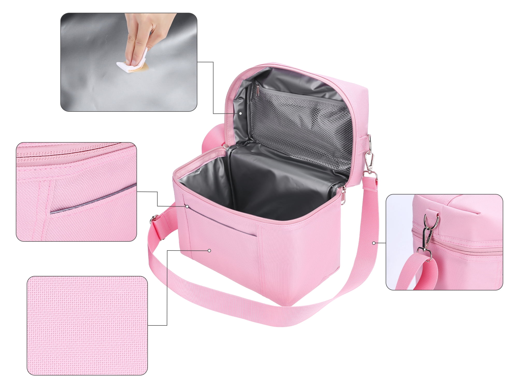 Unique Bargains Insulated Leakproof Lunch Bag for Work, Beach Pink