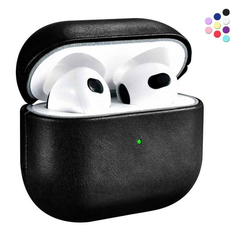 AirPods Leather Case with Strap, ICARER Genuine Leather Portable Protective Shockproof Cover for Apple AirPods 1 Case & AirPods 2 Case Keychain