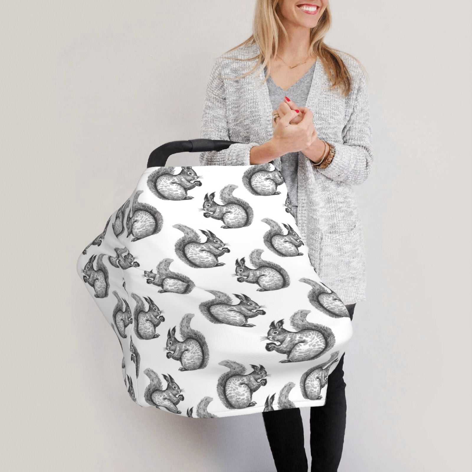 Fotbe Black Squirrel Pattern Car Seat Covers for Babies, Nursing Breastfeeding Cover Infant Carseat Canopy, Soft Stretchy Carrier Cover