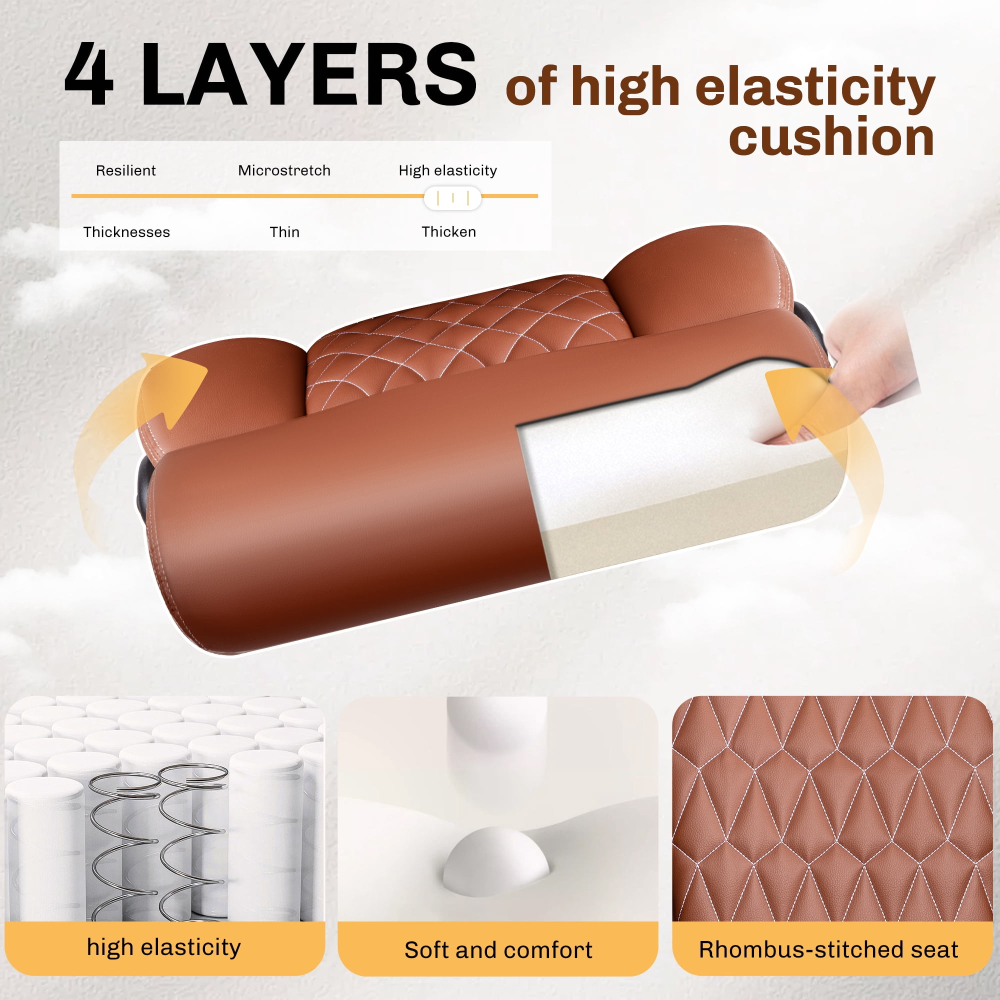 FASTES Office Chair, Ergonomic Computer Desk Chair with Rocking Function, Leather Chair with Adjustable Flip-up Armrests and Lumbar Support, Brown