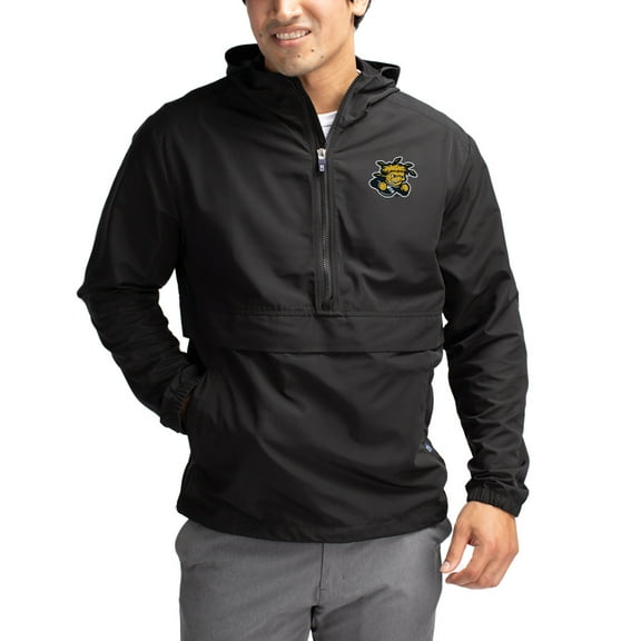 Men's Cutter & Buck Black Wichita State Shockers Charter Eco Recycled Half-Zip Anorak Jacket