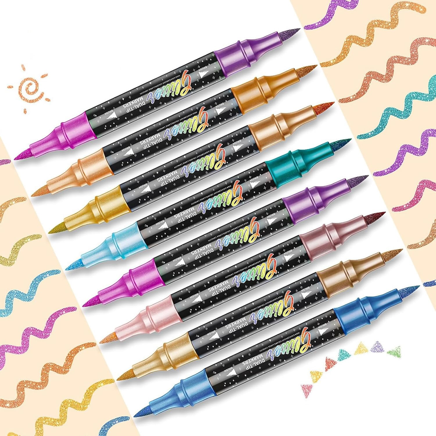 Glitter Paint Markers, Double-End Water-Based Ink Set for Coloring Painting, Multi-purpose Drawing Markers for Crafts Making, Scrapbooking, Writing, Art Supplies