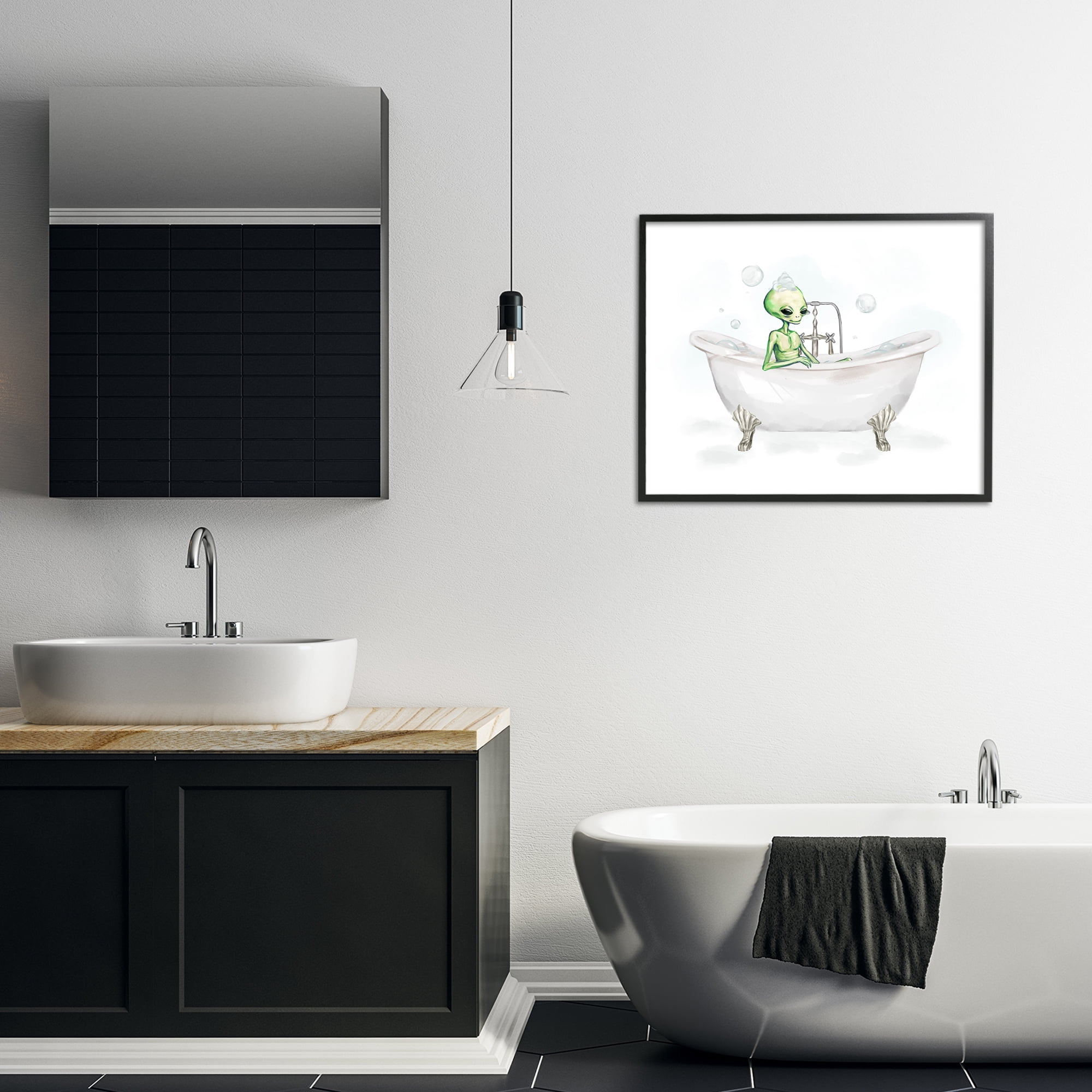 Stupell Industries Alien Bubble Bath Typography Painting Black Framed Art Print Wall Art, 30 x 24