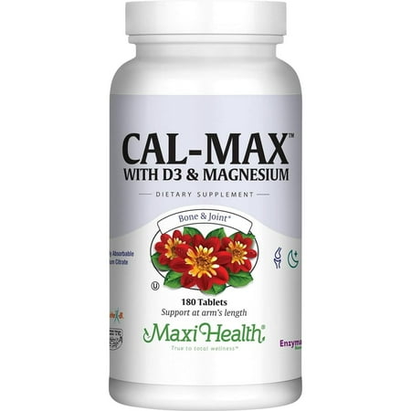 Maxi Health Calcium Magnesium Supplement with Vitamin D3 and Boron - Kosher Bone Health & Nighttime Formula, Calcium Citrate CalMag & Vitamin D (180 Tablets)